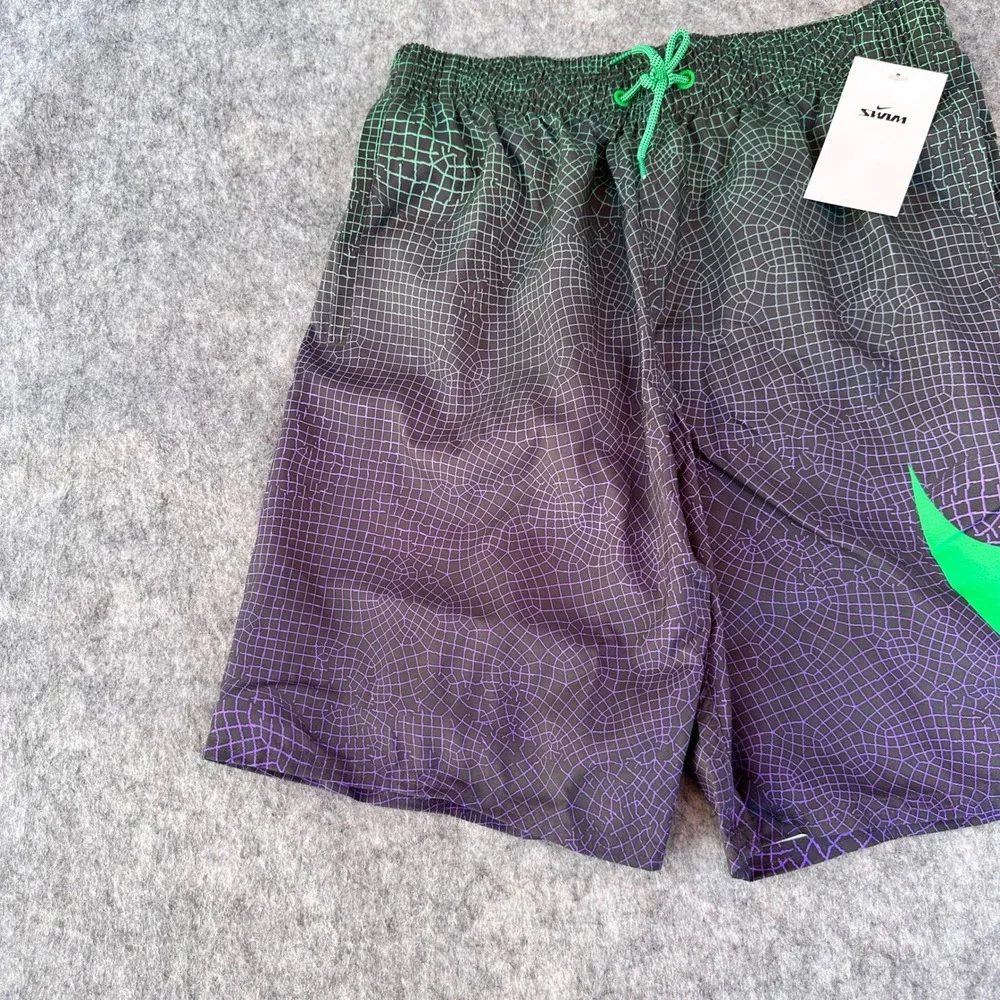 Nike Mens Swim Trunks Small Green Purple Grid Gradient Swoosh NESSD541-380 NEW
